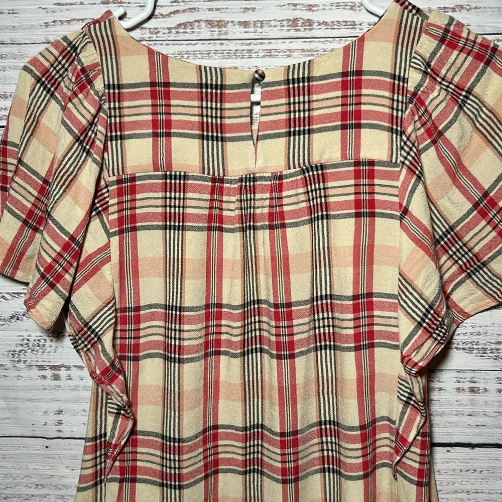 Maeve Priscilla Plaid Flutter Sleeve Top from Anthropologie Small